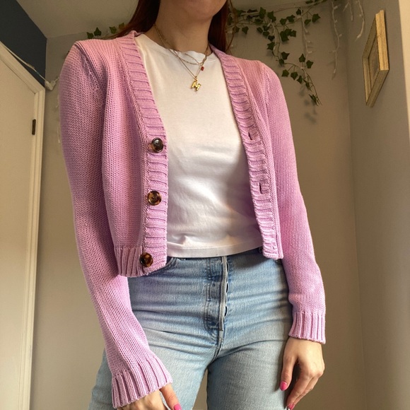 525 America Pink 100% Cotton Cropped Cardigan - Picture 1 of 5